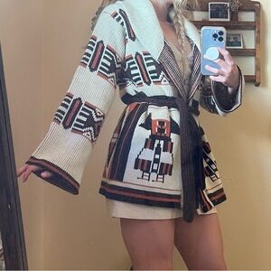 Vintage Aztec Patterned Knit Cardigan